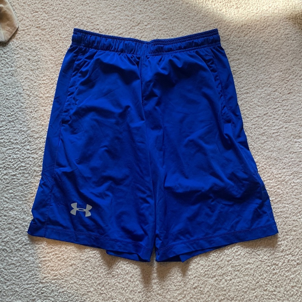 Blue Under Armour Gym Shorts; fit below the knee